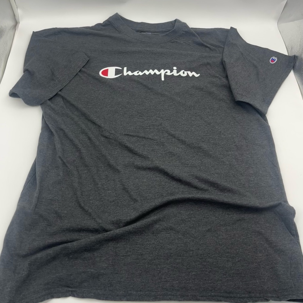 Champion Men's Short Sleeve T-Shirt - Charcoal with White & Red Logo